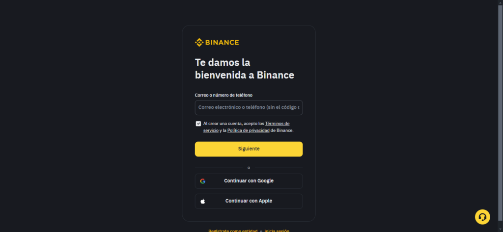 como registrarse en binance